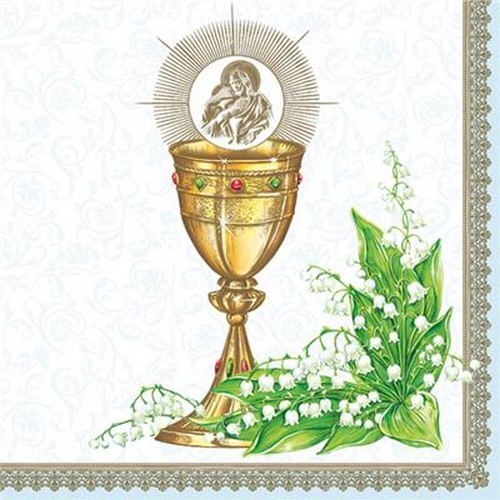 20 Servietten Chalice with Lilly of the Valley blue 33x33cm