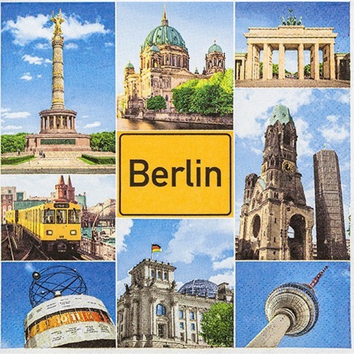 20 Servietten Berlin Sights - Berlin im Postkarten-Stil 33x33cm