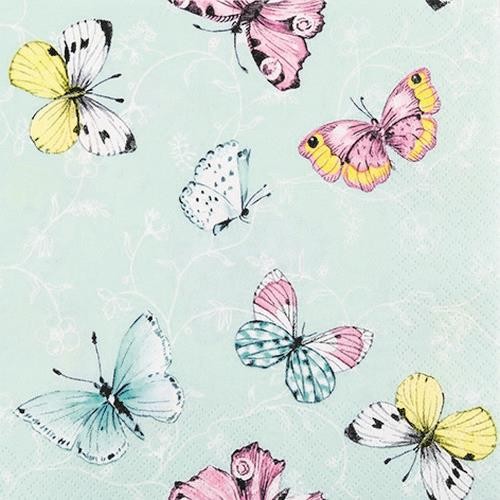 20 Napkins Sweet Papillons - butterflies on mint green 33x33cm