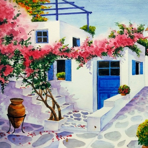 20 Servietten Greece Village - Haus in Griechenland 33x33cm