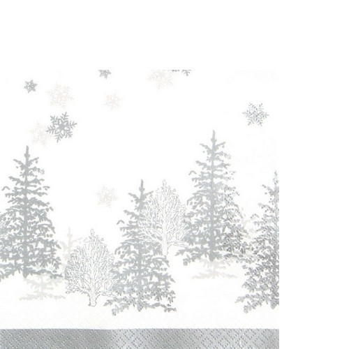 20 small cocktail napkins Tree and Snowflakes - trees & snowflakes silver 25x25cm