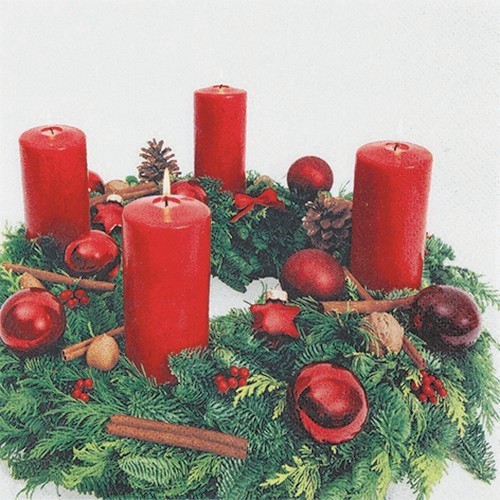 20 Servietten Advent Wreath - Adventskranz mit Kerzen 33x33cm