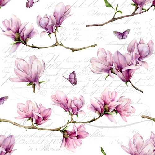 20 napkins Magnolia & Butterfly - Elegant magnolia branches 33x33cm