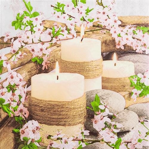 20 Servietten Spring Candles - Frühlingskerzen und Steine 33x33cm