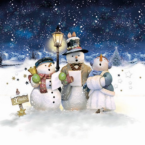 20 Servietten Singing Snowmen - Singende Schneemänner am Abend 33x33cm