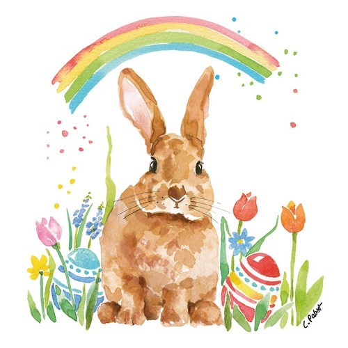 20 Servietten Rainbow Rabbit - Hase unter Regenbogen 33x33cm