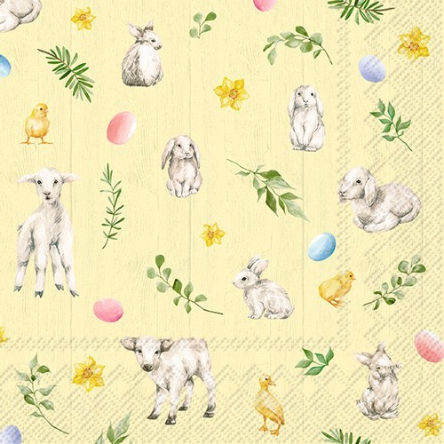 20 Lammy and Friends napkins - Bunny, chicks and lambs 33x33cm