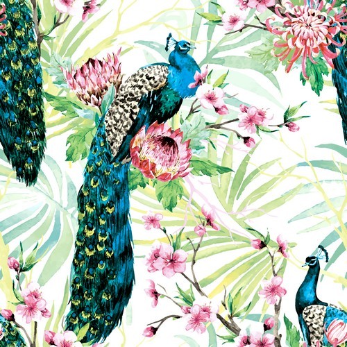20 napkins Tropic Peacock - Peacock with tropical flowers 33x33cm