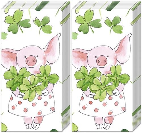 2x 10 Taschentücher Piggy Luck - Schweinchen mit Kleeblätter