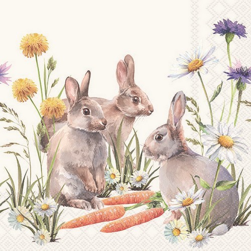 20 napkins Carrot Treat - Rabbits with carrots in the grass 33x33cm