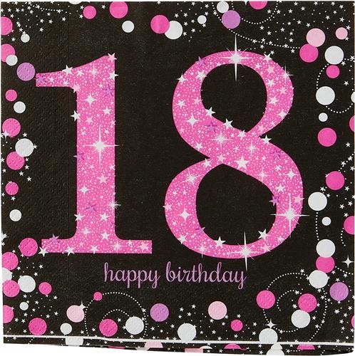 16 Servietten 18 Sparkling Celebrations pink - 18. Geburtstag mit Glitzer pink 33x33cm