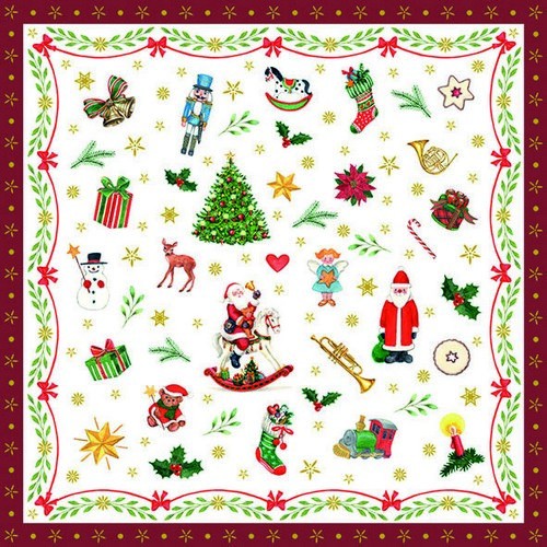 20 Napkins Ornaments all over red - Small Christmas symbols red 33x33cm