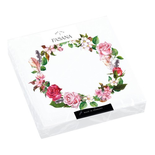 20 Servietten Romantic Wreath - Rosenkranz auf weiß 33x33cm