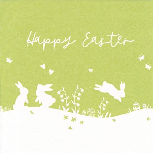 20 Servietten Happy Easter Bunnies green - Fröhliche Hasen zu Ostern grün 33x33cm