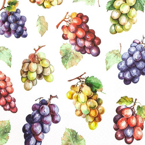 20 Servietten Wine Grapes - Bunte Weintrauben 33x33cm