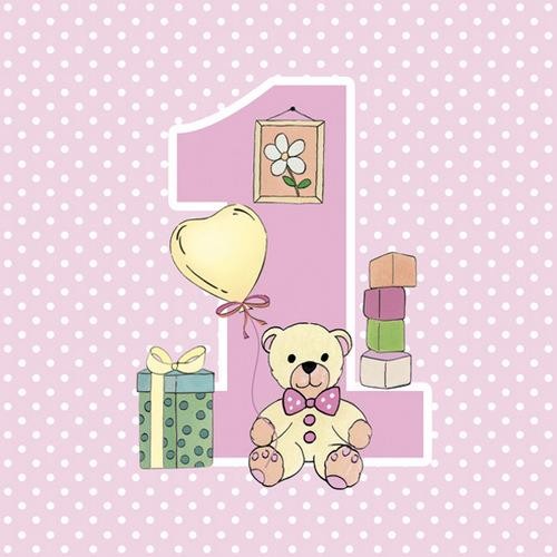 Maki Servietten First Birthday with Teddy Pink 33x33cm