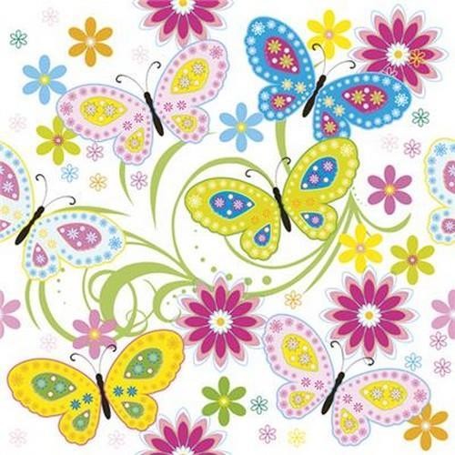 20 Servietten Graphic Colour Butterflies with Flowers - Blüten und Schmetterlinge 33x33cm