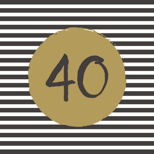 20 Servietten 40th Birthday - Zahl 40 auf Kreis gold 33x33cm