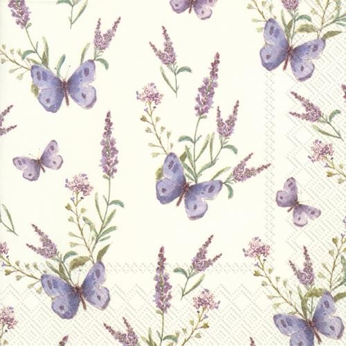 20 Servietten La Lavande cream – Schmetterlinge an Lavendel 33x33cm