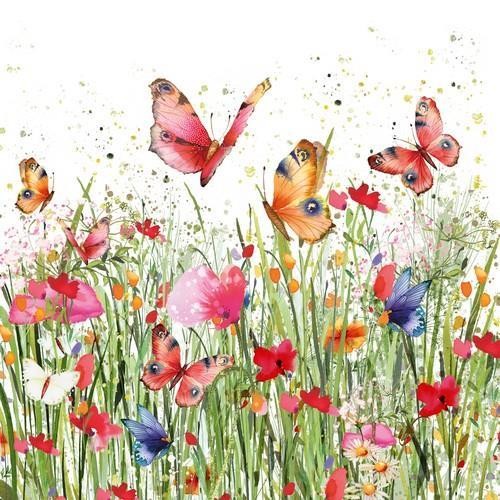 20 Servietten Flowerfield - Blumenwiese voller Schmetterlinge 33x33cm