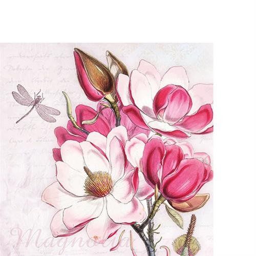 20 kleine Cocktailservietten Magdalena - Gemalte Blumen weiß / pink 25x25cm