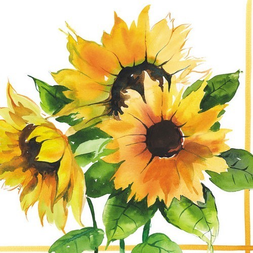 20 Servietten Girasoli - Drei Blühende Sonnenblumen 33x33cm
