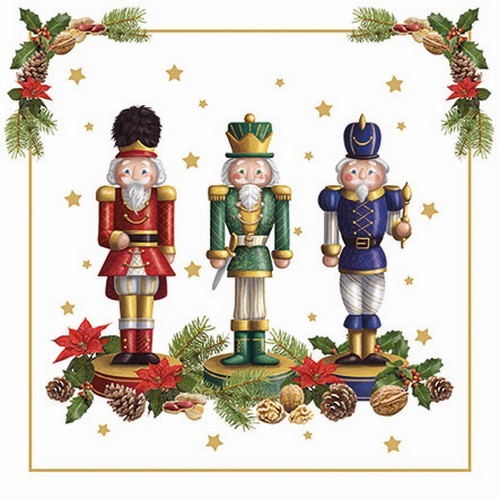 20 Servietten Bearded Nutcracker - Drei farbige Nussknacker 33x33cm