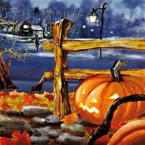 20 Servietten Jack-ó-Lantern - Halloween-Kürbis im Garten 33x33cm