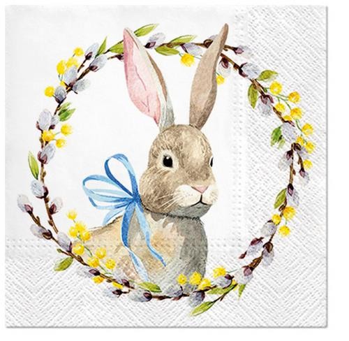20 Napkins Rabbit with Catkins - Rabbit in a wreath of willow 33x33cm