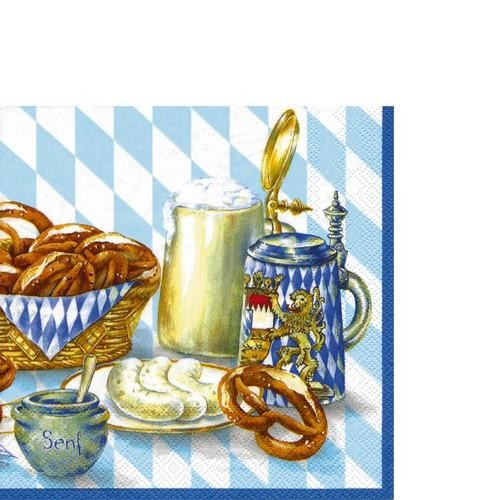 20 kleine Cocktailservietten Bayrische Brotzeit blue - Festmahl auf bayrisch 25x25cm