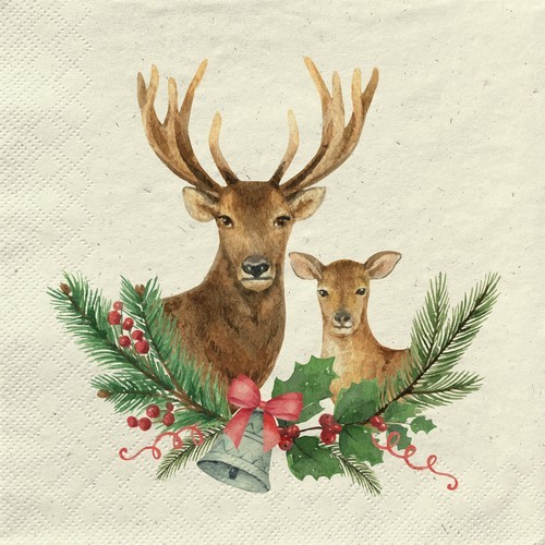 20 napkins sustainable grass Traditinal Christmas - pair of deer on branches 33x33cm