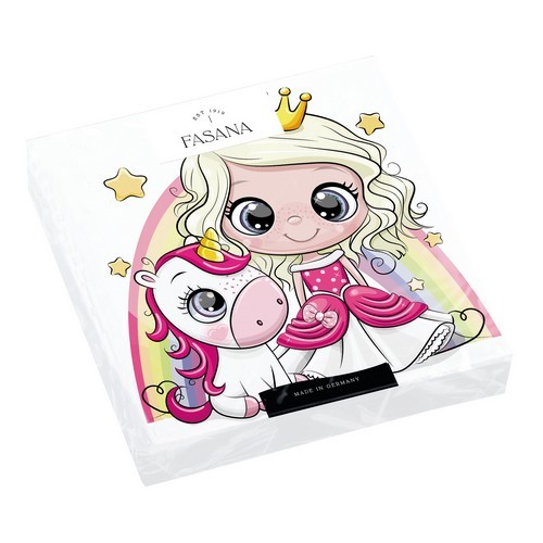 20 Servietten Cartoon Princess & Unicorn - Prinzessin und Einhorn im Cartoon-Stil 33x33cm