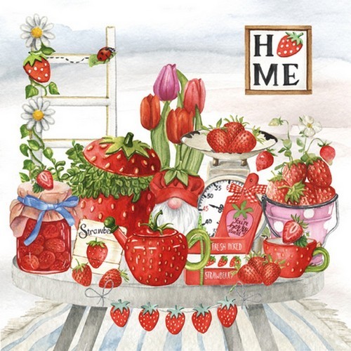 20 Servietten Strawberry Home - Erdbeersammlung 33x33cm