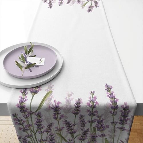 Tischläufer aus Baumwolle Lavender Shades - Lavendelwiese blüht auf 40x150cm