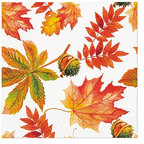 20 Servietten Fall Colors - Blätter und Kastien im Herbst 33x33cm