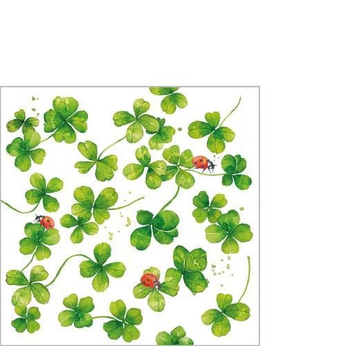 20 kleine Cocktailservietten Luck - Marienkäfer an grünen Kleeblättern 25x25cm
