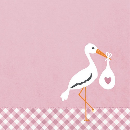 20 Napkins Love Stork pink - stork with baby pink 33x33cm
