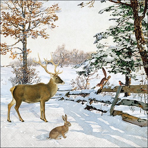 20 Servietten Winter Evening Talk - Tiere beim Winterspaziergang 33x33cm