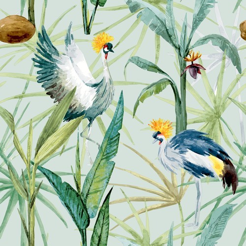 20 Servietten Dancing Birds - Kraniche an grünen Pflanzen 33x33cm