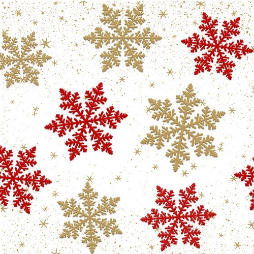 16 Servietten geprägt Moments Delicate snow - Schneekristalle gold und rot 33x33cm