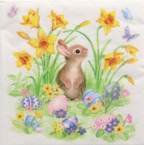 20 Servietten Cute Bunny - Hase im Narzissenfeld 33x33cm