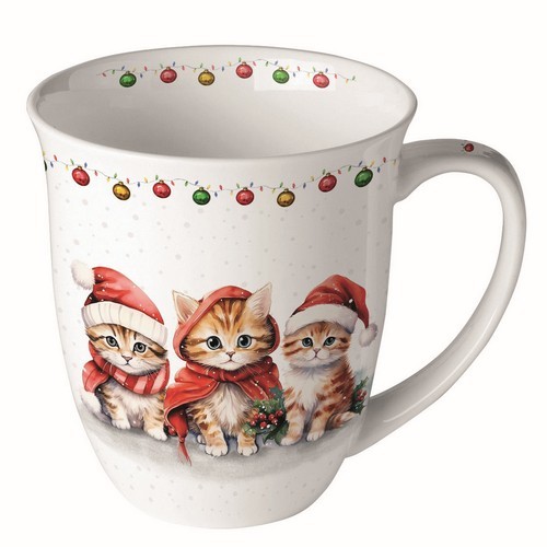 Tasse aus Porzellan Funny Cute Kittens - Katzen in Weihnachtskostüm 0,4L, Höhe 10,5cm