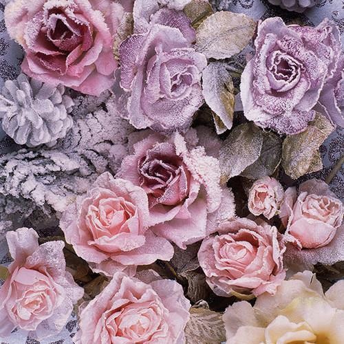20 Servietten Winter Roses - Rosen im Frost 33x33cm