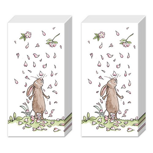 2x 10 handkerchiefs Blossom and Bunnies - Bunnies under shower of flowers
