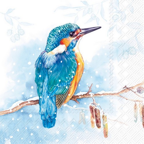 20 Servietten The Kingfisher light blue - Eisvogel auf Winterast 33x33cm