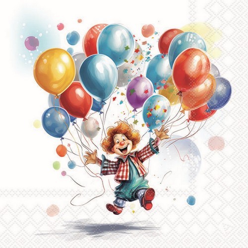 20 Clown napkins - Clown with colorful balloons 33x33cm