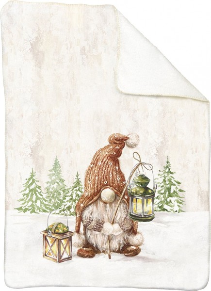 Kuscheldecke aus Polyester Fiete - Wichtel mit Laterne im Wald BxH 130 x 180cm