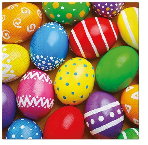 20 Servietten Patterned Eggs - Handbemalte farbige Ostereier 33x33cm