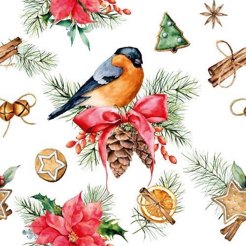 20 Servietten Winter Decoration - Vogel an Weihnachtselemente 33x33cm