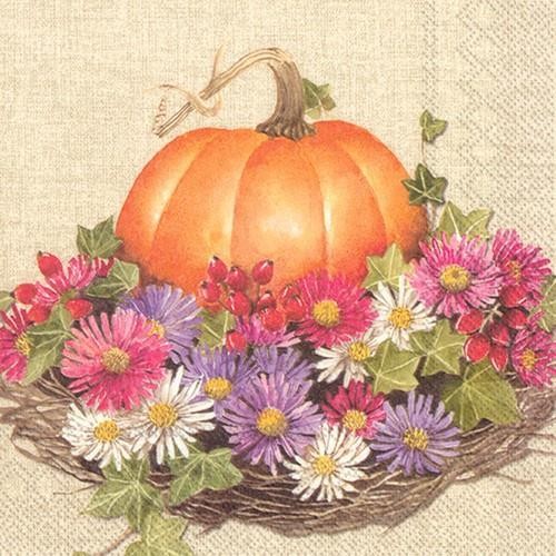 20 napkins Be thankful - pumpkin in flower field 33x33cm